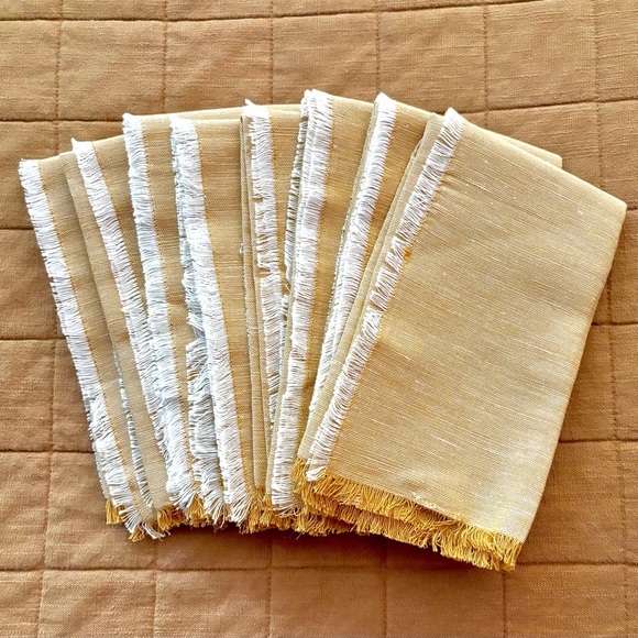 Hearth & Hand Golden Yellow Fringed Linen Blend Napkins - Set of 8 - Picture 1 of 5